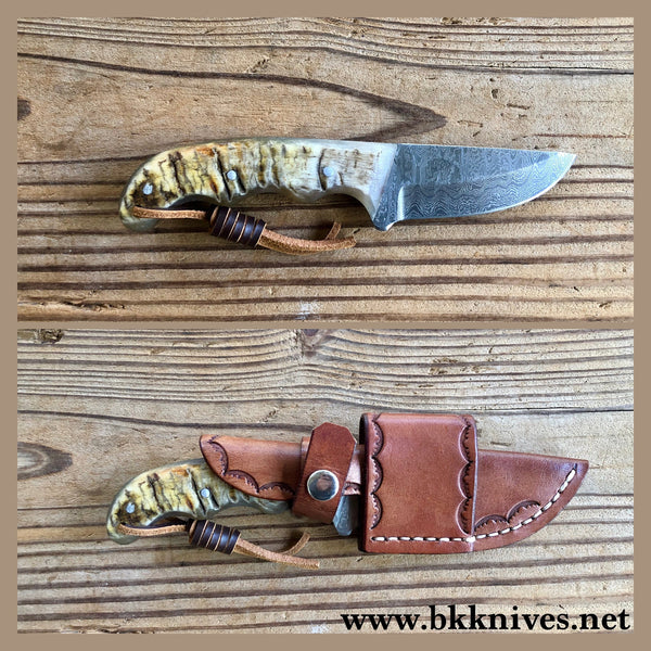 6-3/4" Damascus Knife (3 Finger Groove Handle)